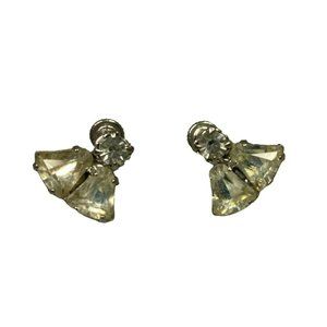 Vintage 50's MCM Rhinestone and Silver tone Screwback Earrings - Wedding, Party,